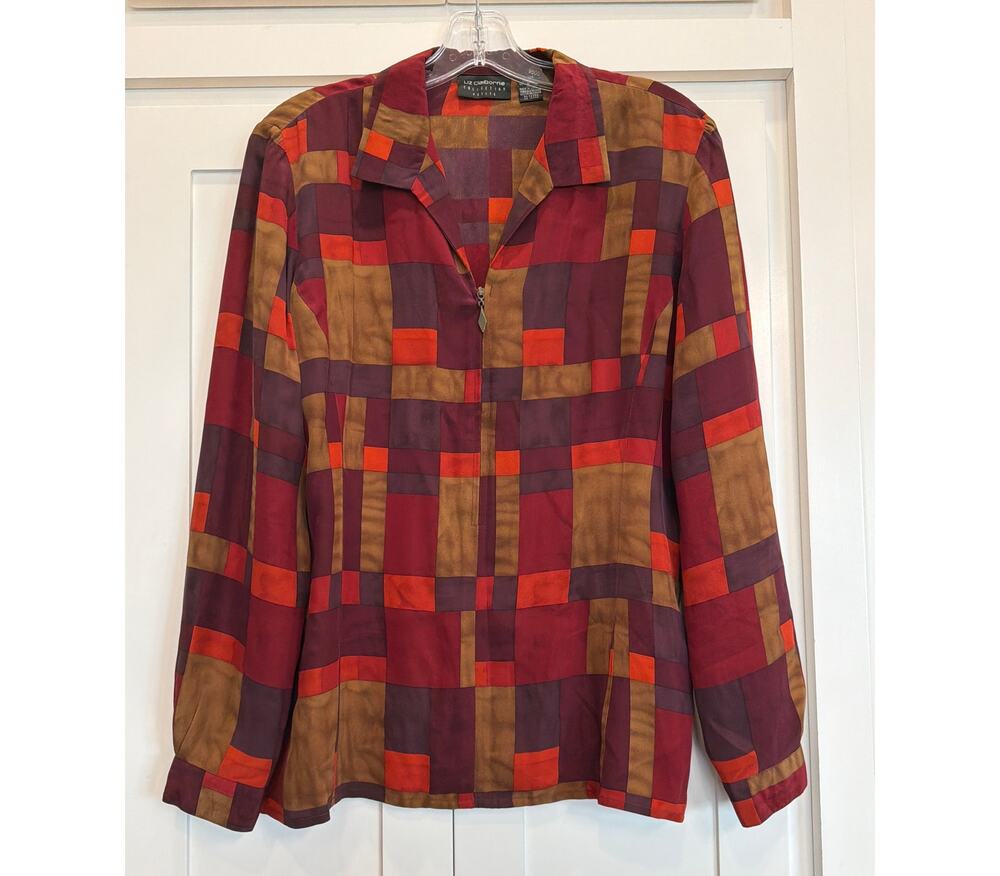 VTG Liz Claiborne Collection 100% Silk geometric blouse 8 petite